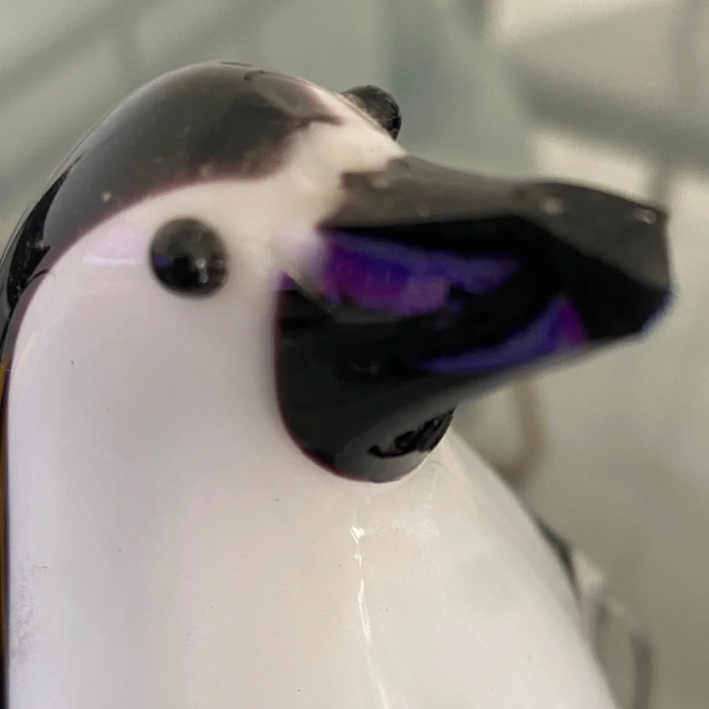 White and Black Glass Penguin Figurine for Aquarium Décor